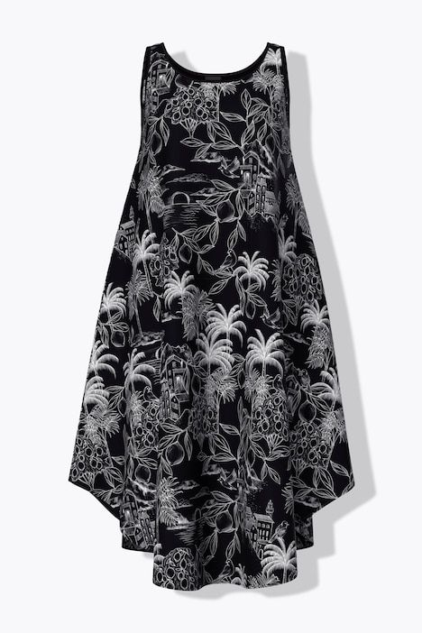 Robe midi sans manches, motif palmiers, coupe évasée et décolleté rond