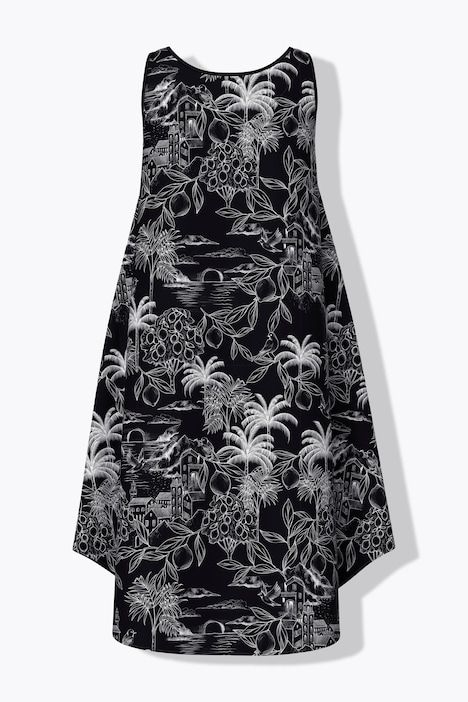 Robe midi sans manches, motif palmiers, coupe évasée et décolleté rond