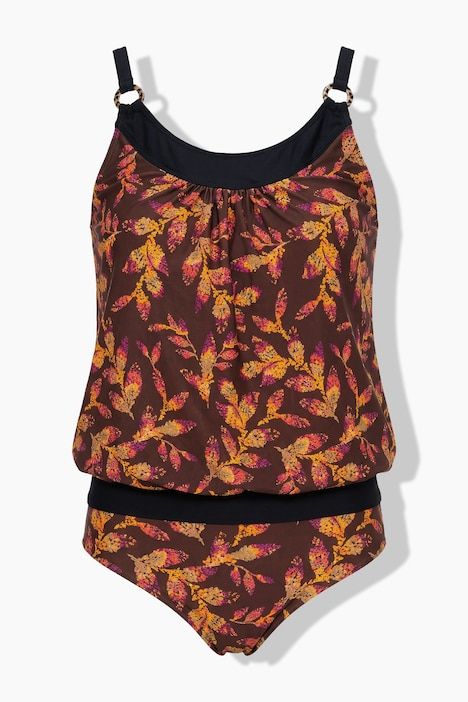 Tankini motif feuilles, bonnets souples et bretelles réglables