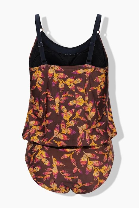 Tankini motif feuilles, bonnets souples et bretelles réglables
