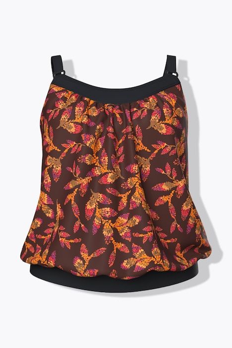 Tankini motif feuilles, bonnets souples et bretelles réglables