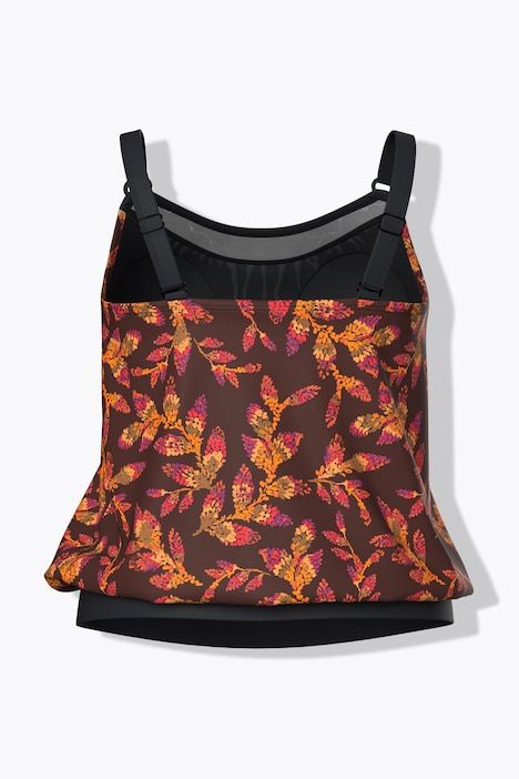 Tankini motif feuilles, bonnets souples et bretelles réglables