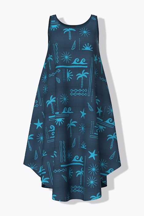 Robe midi sans manches, motif estival, décolleté rond et coupe évasée