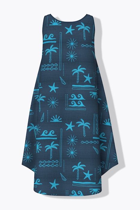 Robe midi sans manches, motif estival, décolleté rond et coupe évasée