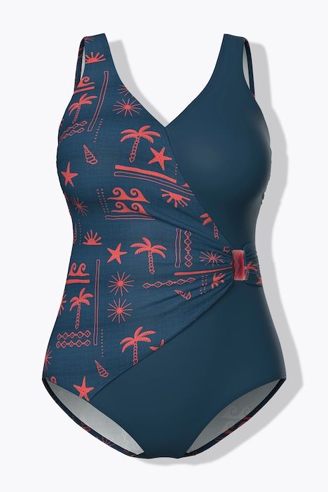 Maillot de bain effet cache-cœur, bonnets souples et nœud fantaisie