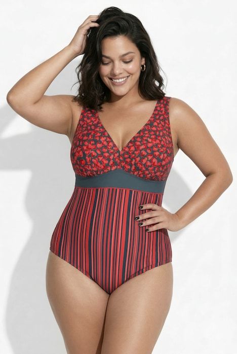Maillot de bain avec bonnets souples, motif fraises et matière recyclée