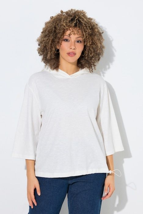 T-shirt à capuche, cordon élastique à la base et manches courtes