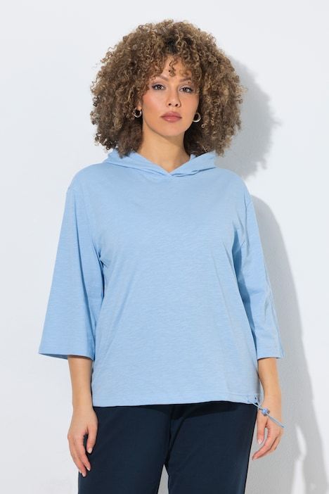 T-shirt à capuche, cordon élastique à la base et manches courtes