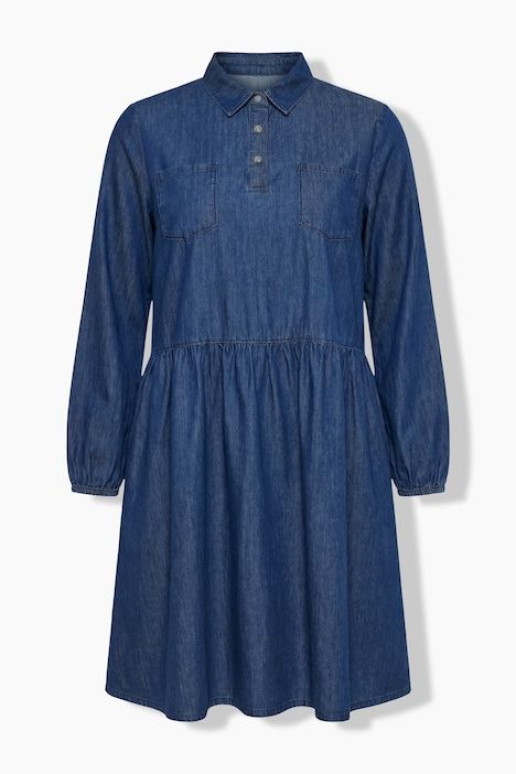 Robe en jean coupe évasée, col chemise et poches poitrine