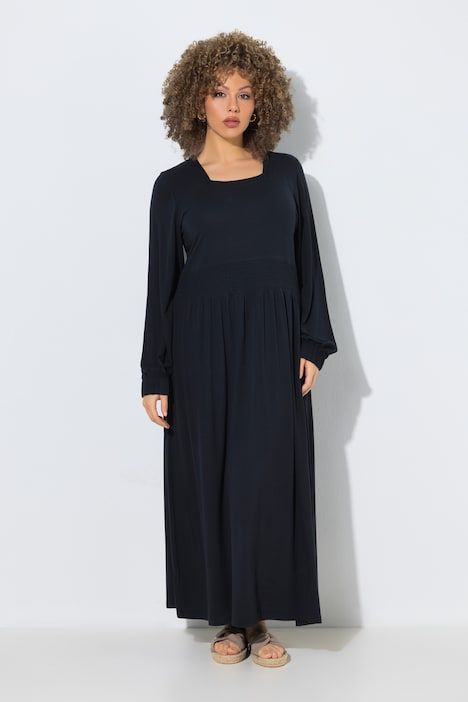 Robe maxi en jersey, décolleté carré et manches longues ballon, coupe évasée
