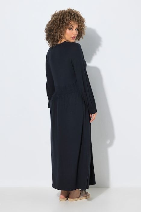 Robe maxi en jersey, décolleté carré et manches longues ballon, coupe évasée