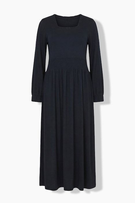 Robe maxi en jersey, décolleté carré et manches longues ballon, coupe évasée