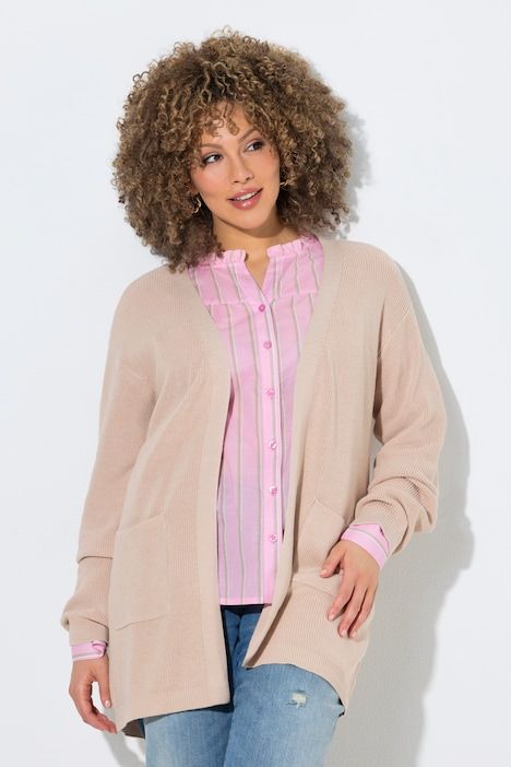 Cardigan en maille côtelée, sans fermeture, manches longues