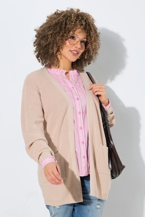 Cardigan en maille côtelée, sans fermeture, manches longues
