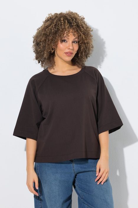 Sweat-shirt coupe Boxy Fit, manches courtes raglan et col rond