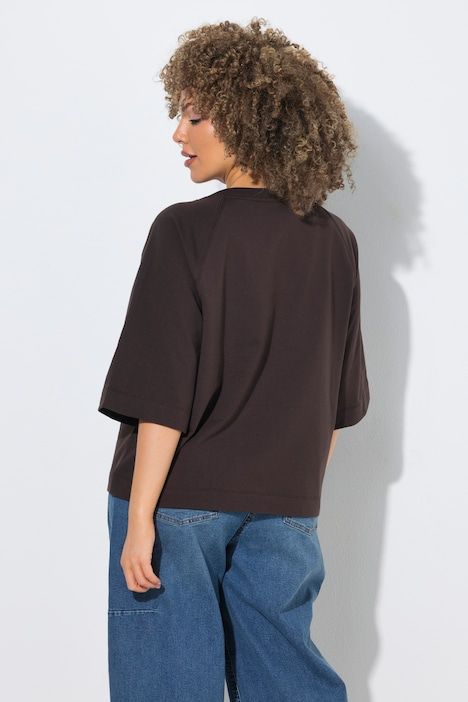 Sweat-shirt coupe Boxy Fit, manches courtes raglan et col rond