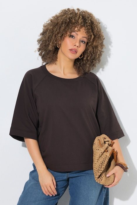 Sweat-shirt coupe Boxy Fit, manches courtes raglan et col rond