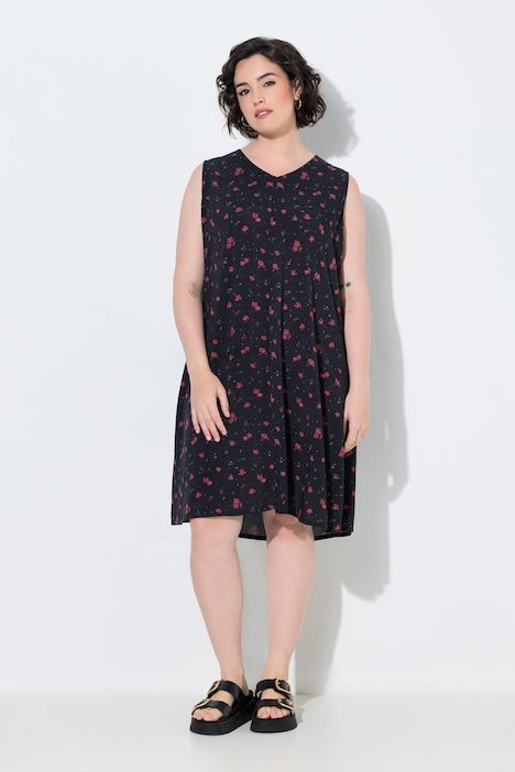 Robe à fleurs sans manches, décolleté en V, coupe évasée