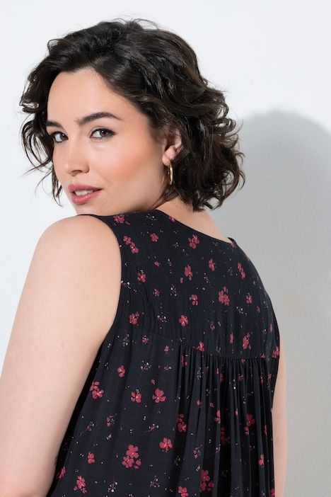 Robe à fleurs sans manches, décolleté en V, coupe évasée