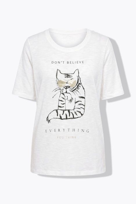 T-shirt oversize, motif chat, décolleté rond et manches courtes