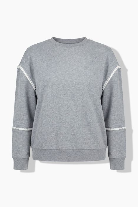 Sweat-shirt avec détails en crochet, coupe Classic Fit, décolleté rond et manches courtes