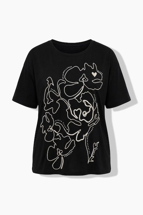 T-shirt oversize, broderies en fil de corde, décolleté rond et manches courtes