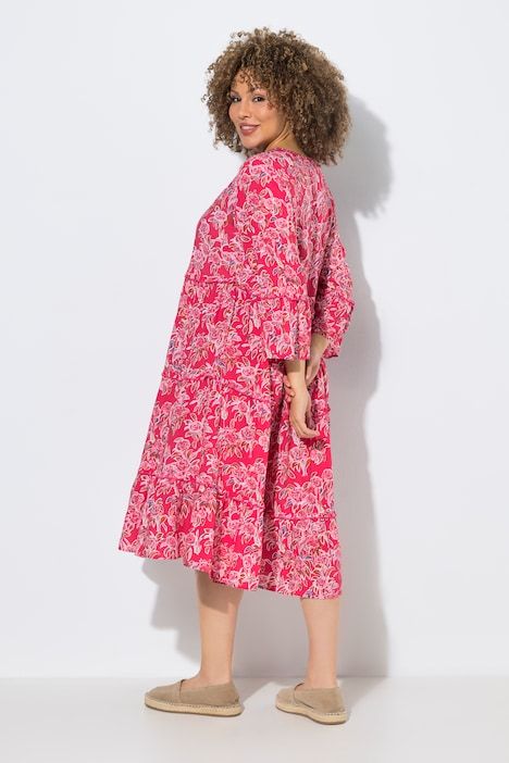 Robe caftan à volant, col tunisien et manches 3/4