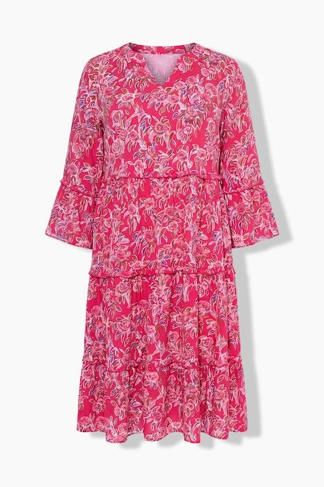 Robe caftan à volant, col tunisien et manches 3/4