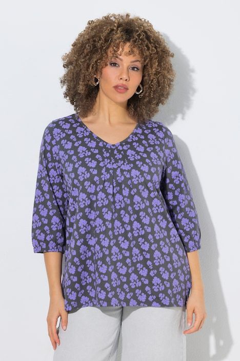 Blouse oversize, pli fantaisie, décolleté en V et manches 3/4