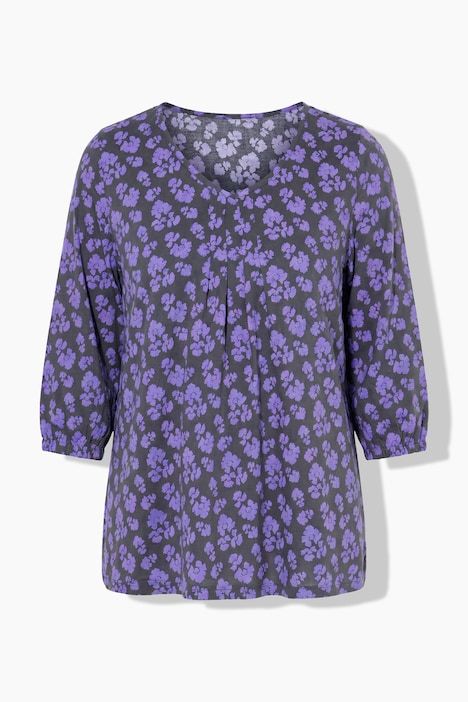 Blouse oversize, pli fantaisie, décolleté en V et manches 3/4
