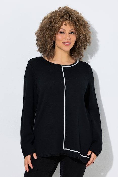 Pull col rond et manches longues, rayure fantaisie sur la partie gauche