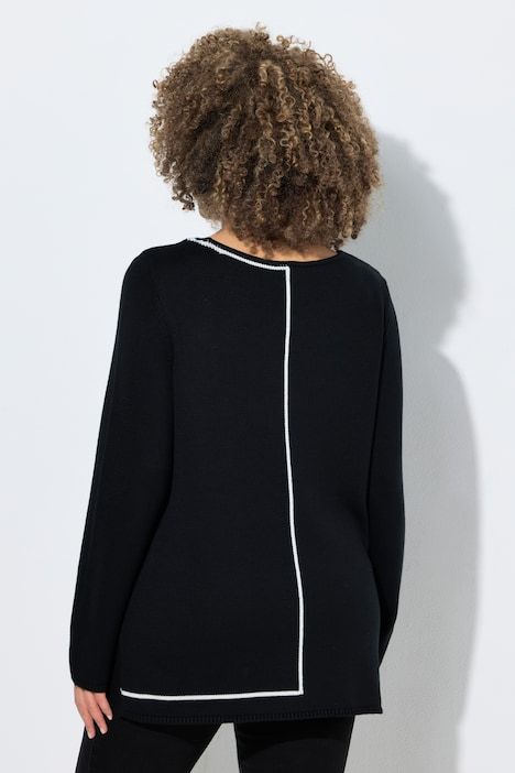 Pull col rond et manches longues, rayure fantaisie sur la partie gauche