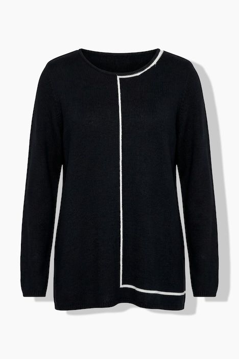 Pull col rond et manches longues, rayure fantaisie sur la partie gauche