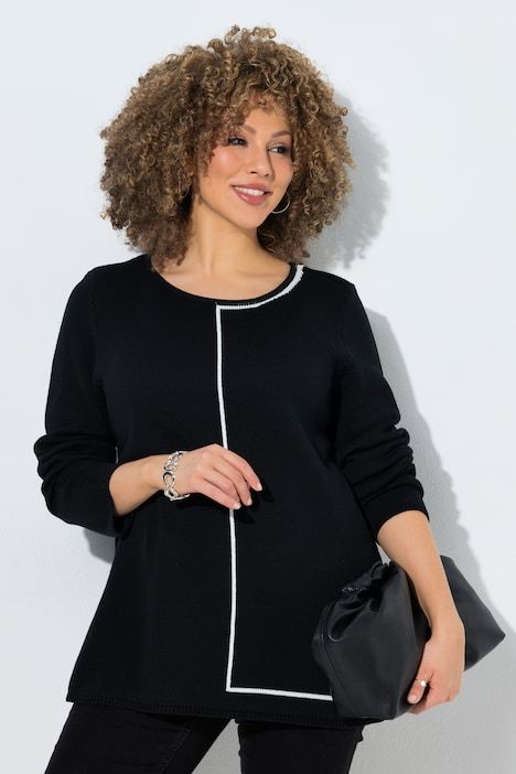 Pull col rond et manches longues, rayure fantaisie sur la partie gauche
