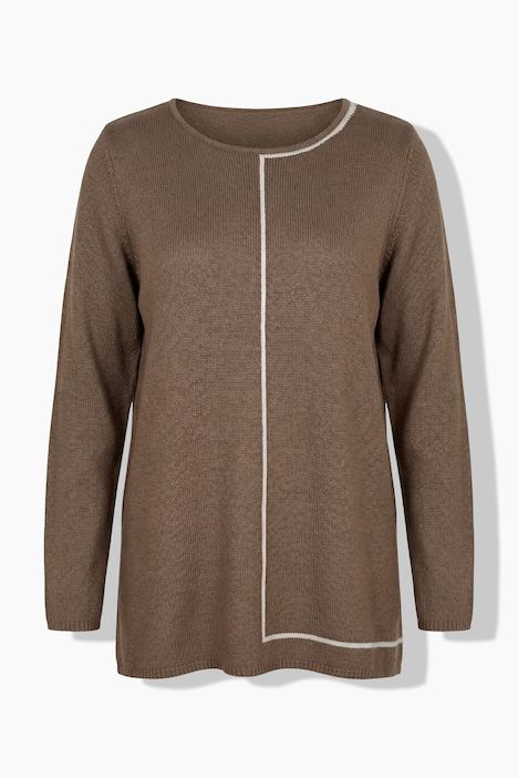 Pull col rond et manches longues, rayure fantaisie sur la partie gauche
