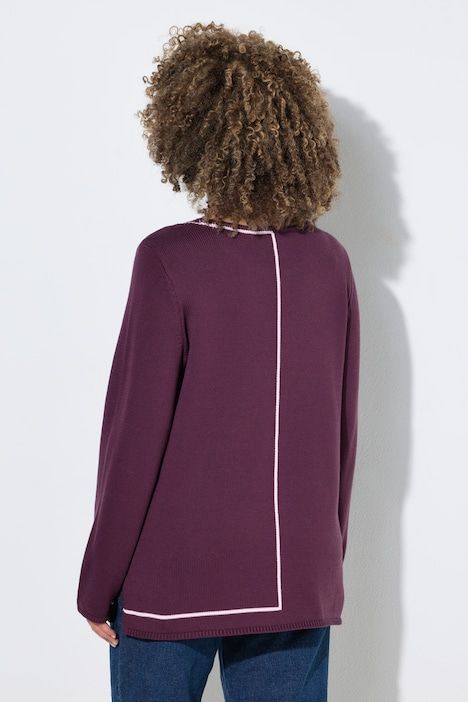Pull col rond et manches longues, rayure fantaisie sur la partie gauche