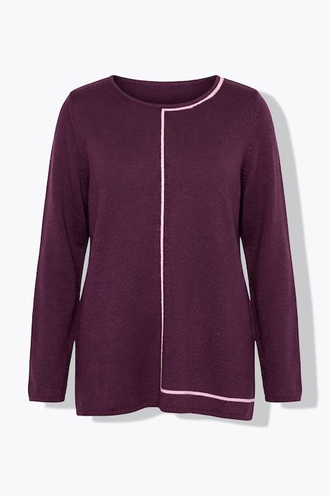 Pull col rond et manches longues, rayure fantaisie sur la partie gauche