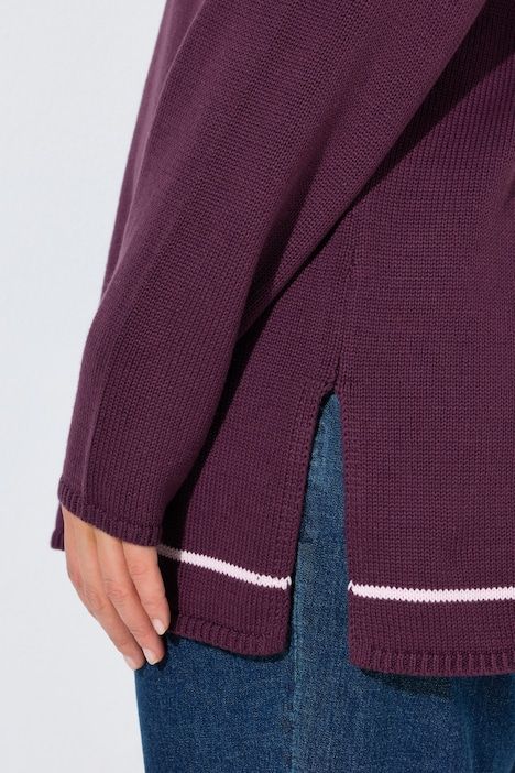 Pull col rond et manches longues, rayure fantaisie sur la partie gauche