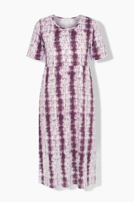 Robe midi avec rayures esprit batik, décolleté rond et manches courtes, coupe évasée