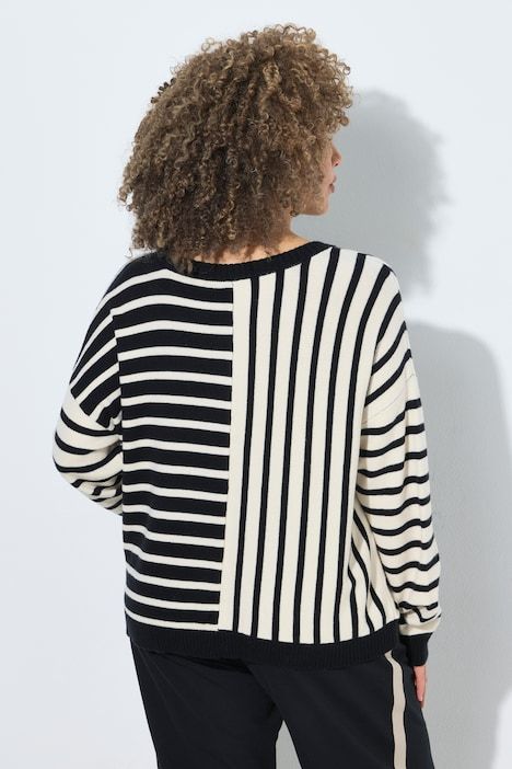 Pull oversize, jeu de rayures, col rond et manches longues