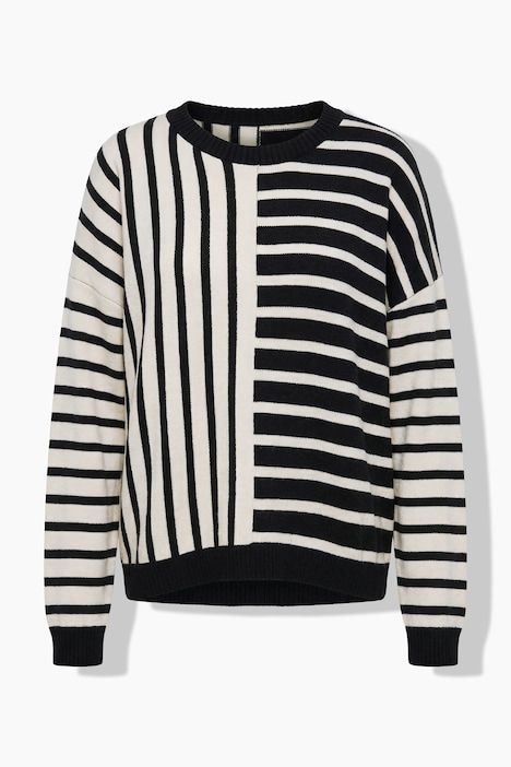 Pull oversize, jeu de rayures, col rond et manches longues