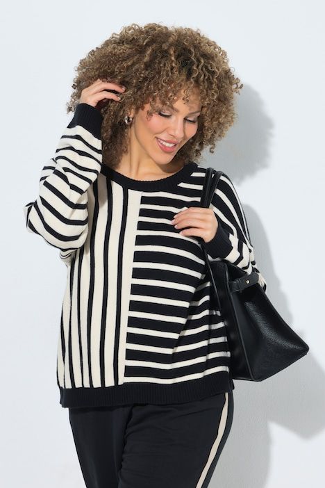 Pull oversize, jeu de rayures, col rond et manches longues