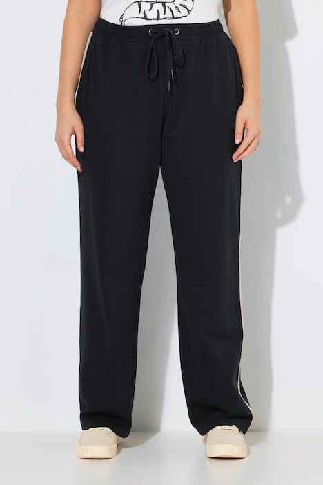 Pantalon Rose en molleton, jambe large, taille élastique et galon contrastant sur la jambe