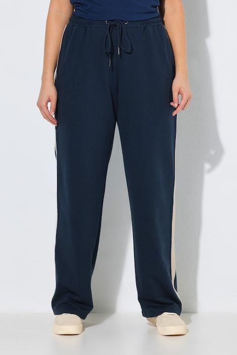 Pantalon Rose en molleton, jambe large, taille élastique et galon contrastant sur la jambe