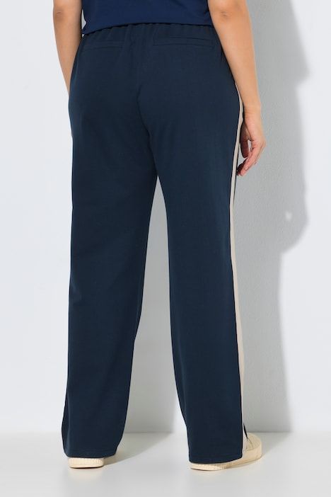 Pantalon Rose en molleton, jambe large, taille élastique et galon contrastant sur la jambe