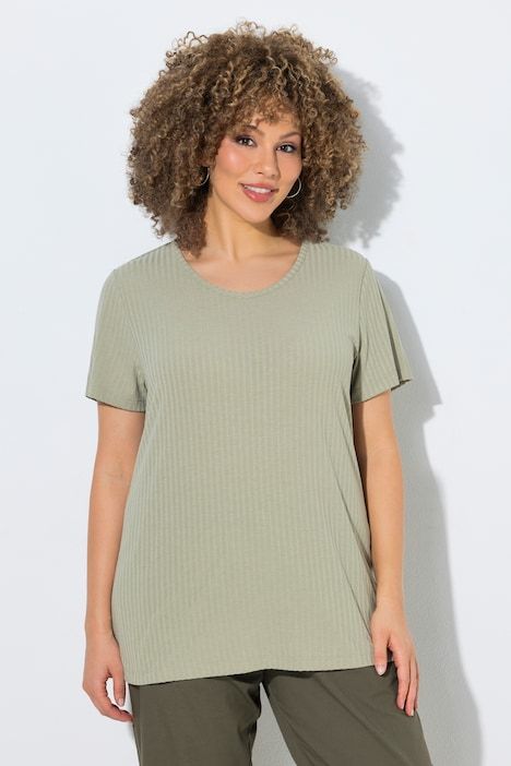 T-shirt en jersey côtelé, décolleté rond et manches courtes, coupe Classic Fit