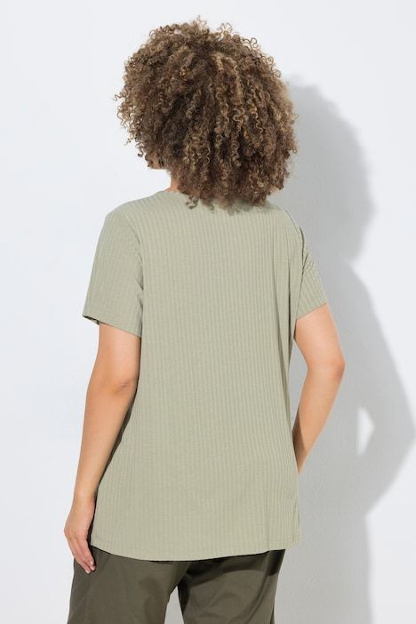 T-shirt en jersey côtelé, décolleté rond et manches courtes, coupe Classic Fit
