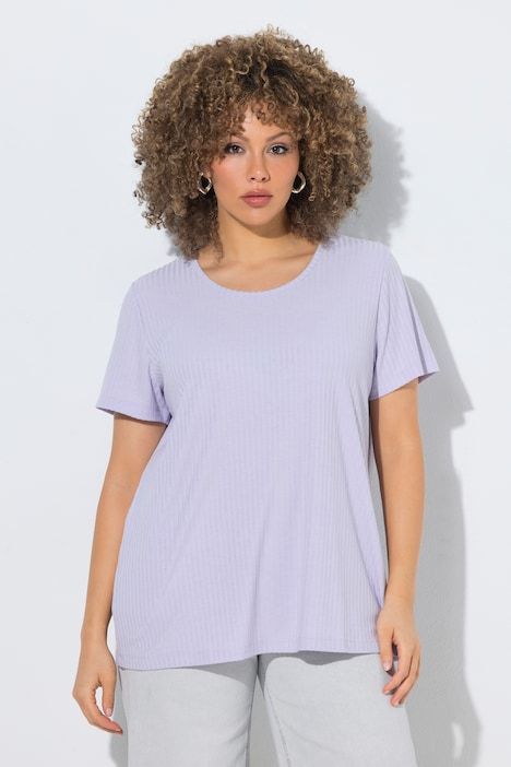 T-shirt en jersey côtelé, décolleté rond et manches courtes, coupe Classic Fit