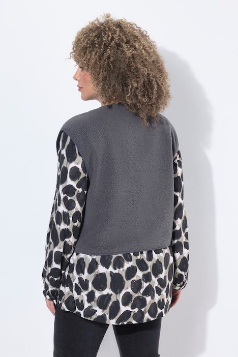 Gilet en polaire bouclée, coupe courte, encolure en V et boutons-pression, modèle sans manches