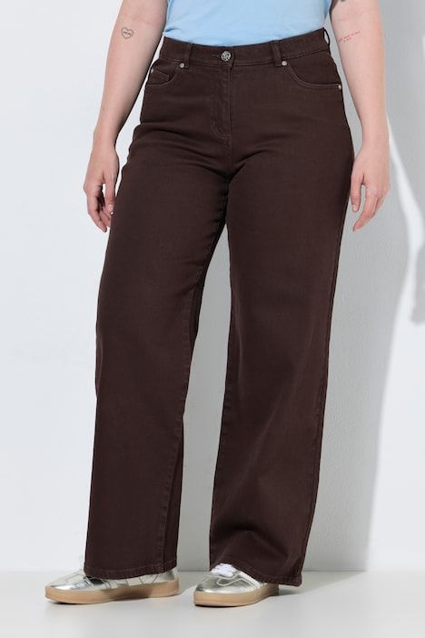Jean coloré Mary, jambe large, 5 poches et taille confortable